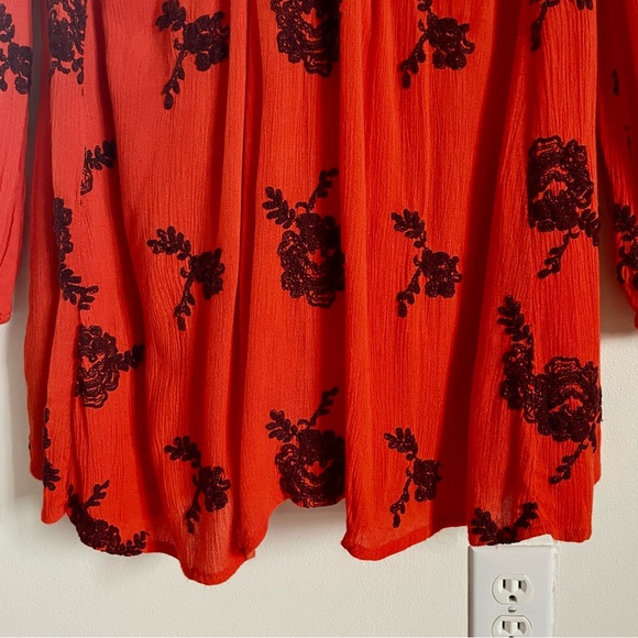 Free People Austin Emma Embroidered Mini Swing Dress In Blood Orange Size XS EUC - Picture 10 of 12
